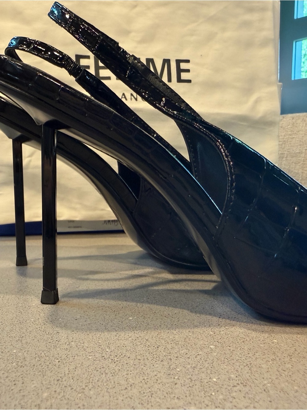 FEMME LA Exotic Noir G63 Slingback Heels Size 38 Fits Size 8 - Picture 3 of 5